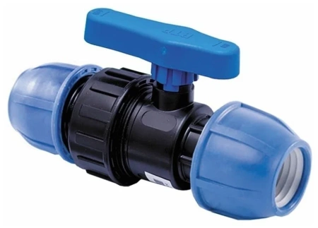 Кран шаровый ПЭ 20 мм компрессионный цанга-цанга Ростурпласт